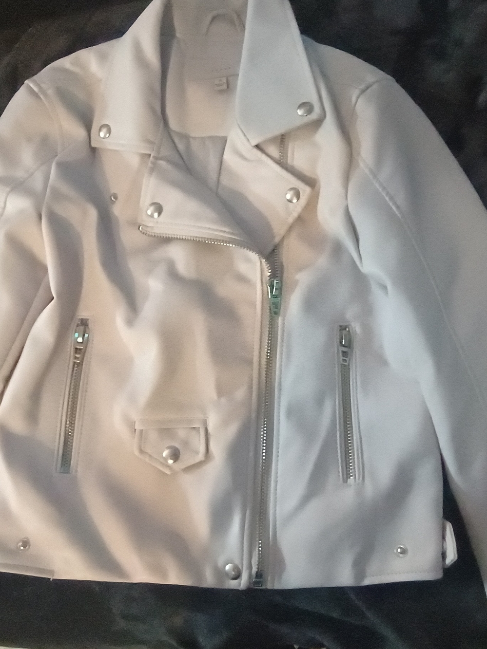 Blank NYC White Moto-Style Leather Jacket